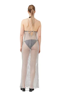 Shop GANNI Verziertes Mesh-Kleid Silver