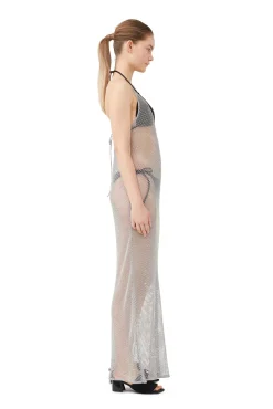 Shop GANNI Verziertes Mesh-Kleid Silver