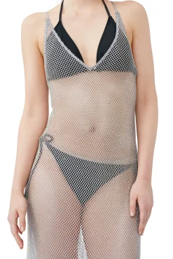 Shop GANNI Verziertes Mesh-Kleid Silver