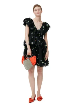 Flash Sale GANNI Verziertes Mesh-Minikleid Black