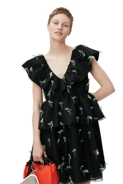 Flash Sale GANNI Verziertes Mesh-Minikleid Black