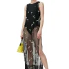 Online GANNI Verziertes Mesh-Slip-Kleid Black