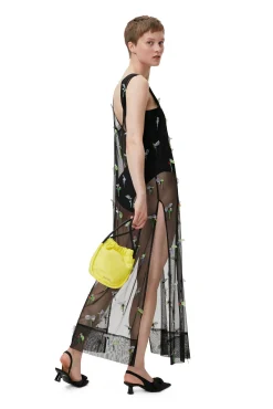 Online GANNI Verziertes Mesh-Slip-Kleid Black