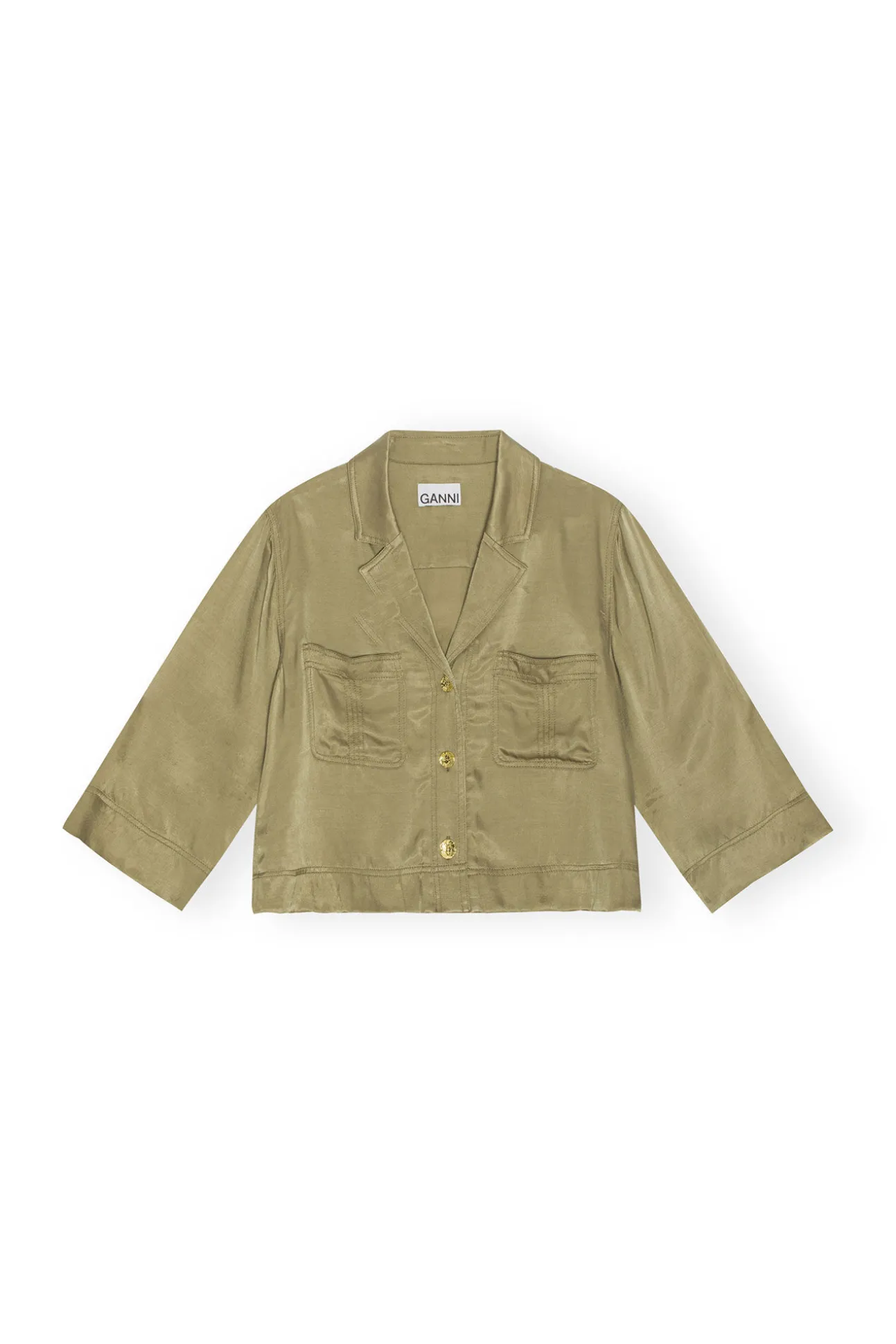 Cheap GANNI Washed-Satin-Crop-Shirt Aloe