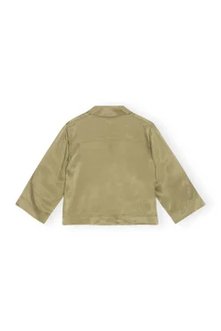 Cheap GANNI Washed-Satin-Crop-Shirt Aloe