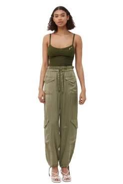 Clearance GANNI Washed-Satin-Hose Aloe