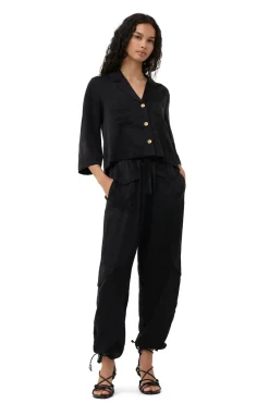 Best Sale GANNI Washed-Satin-Hose Black