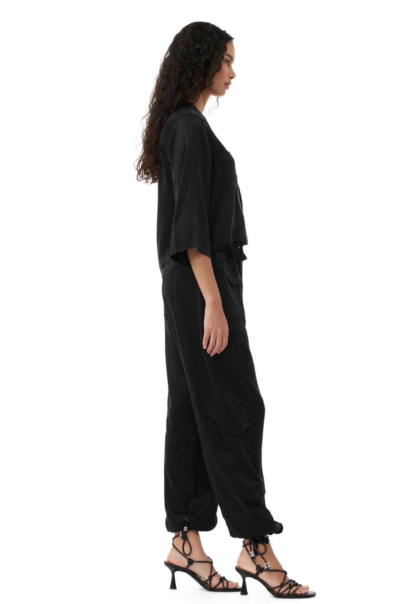 Best Sale GANNI Washed-Satin-Hose Black