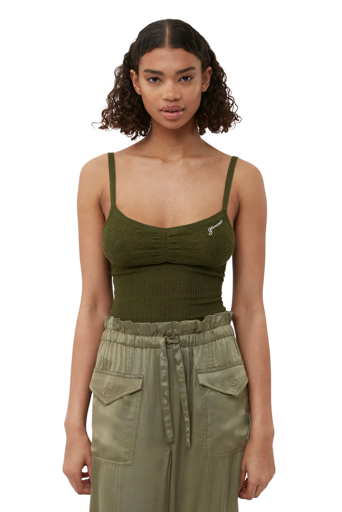 Clearance GANNI Washed-Satin-Hose Aloe