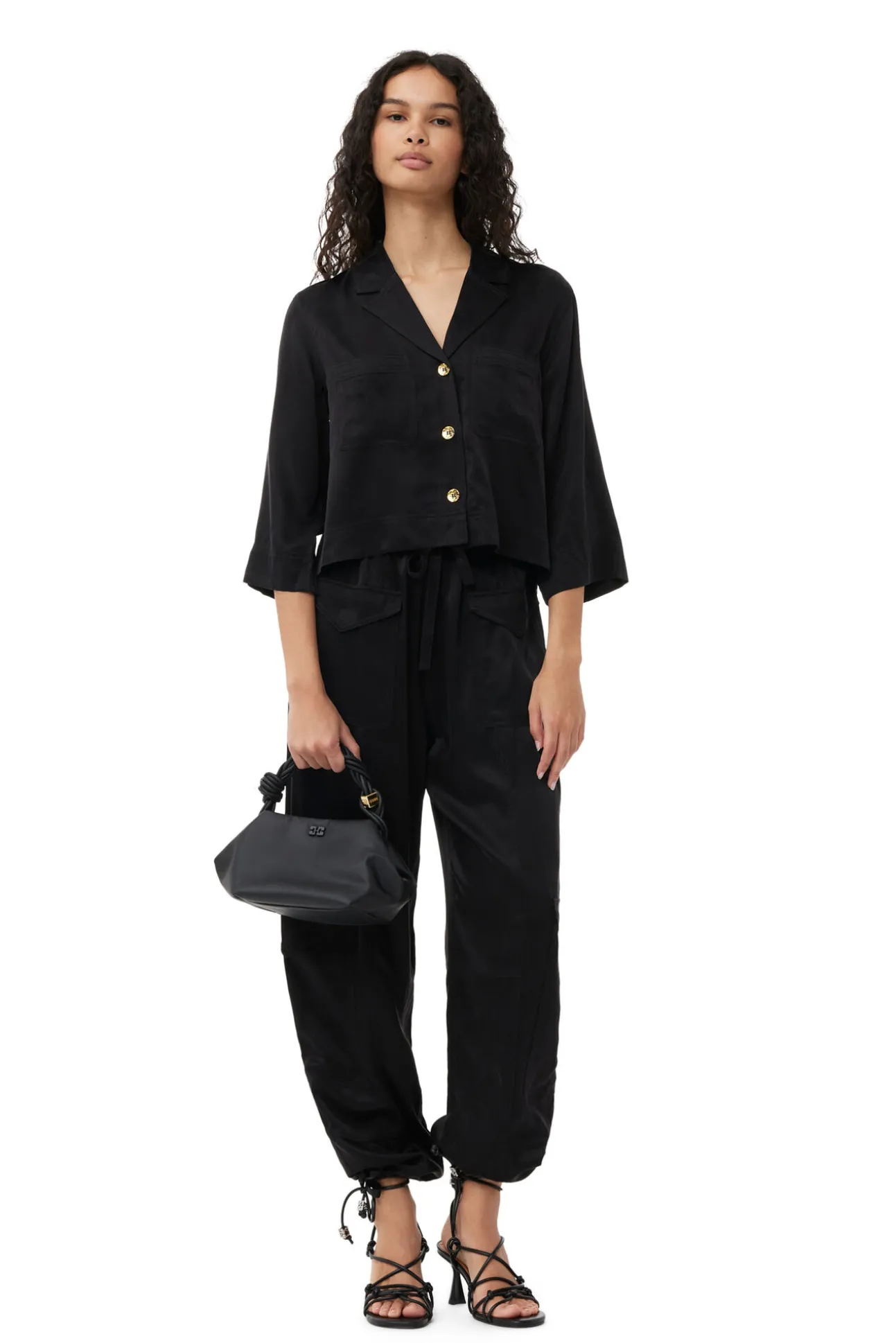 Best Sale GANNI Washed-Satin-Hose Black