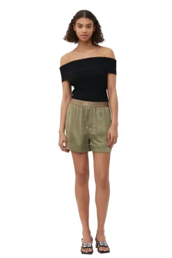 Outlet GANNI Washed-Satin-Shorts Aloe