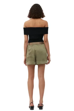 Outlet GANNI Washed-Satin-Shorts Aloe