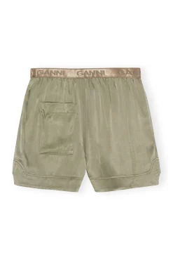 Outlet GANNI Washed-Satin-Shorts Aloe