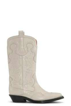 Best Sale GANNI Weis Bestickte, Mittelhohe Westernstiefel Egret