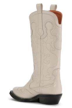 Best Sale GANNI Weis Bestickte, Mittelhohe Westernstiefel Egret