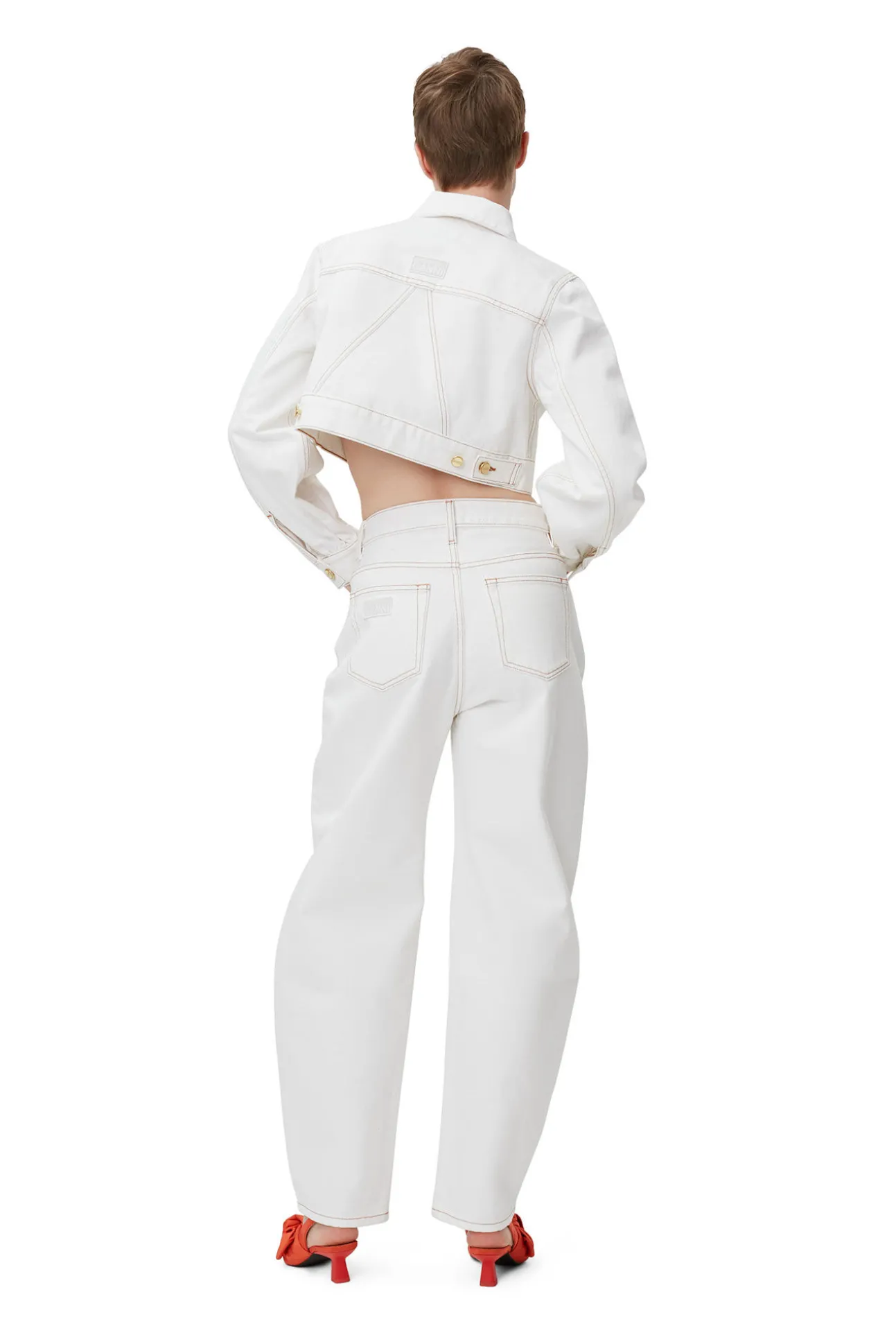 Flash Sale GANNI Weise, Kurzer Geschnittene Trucker-Jacke Aus Denim Bright White