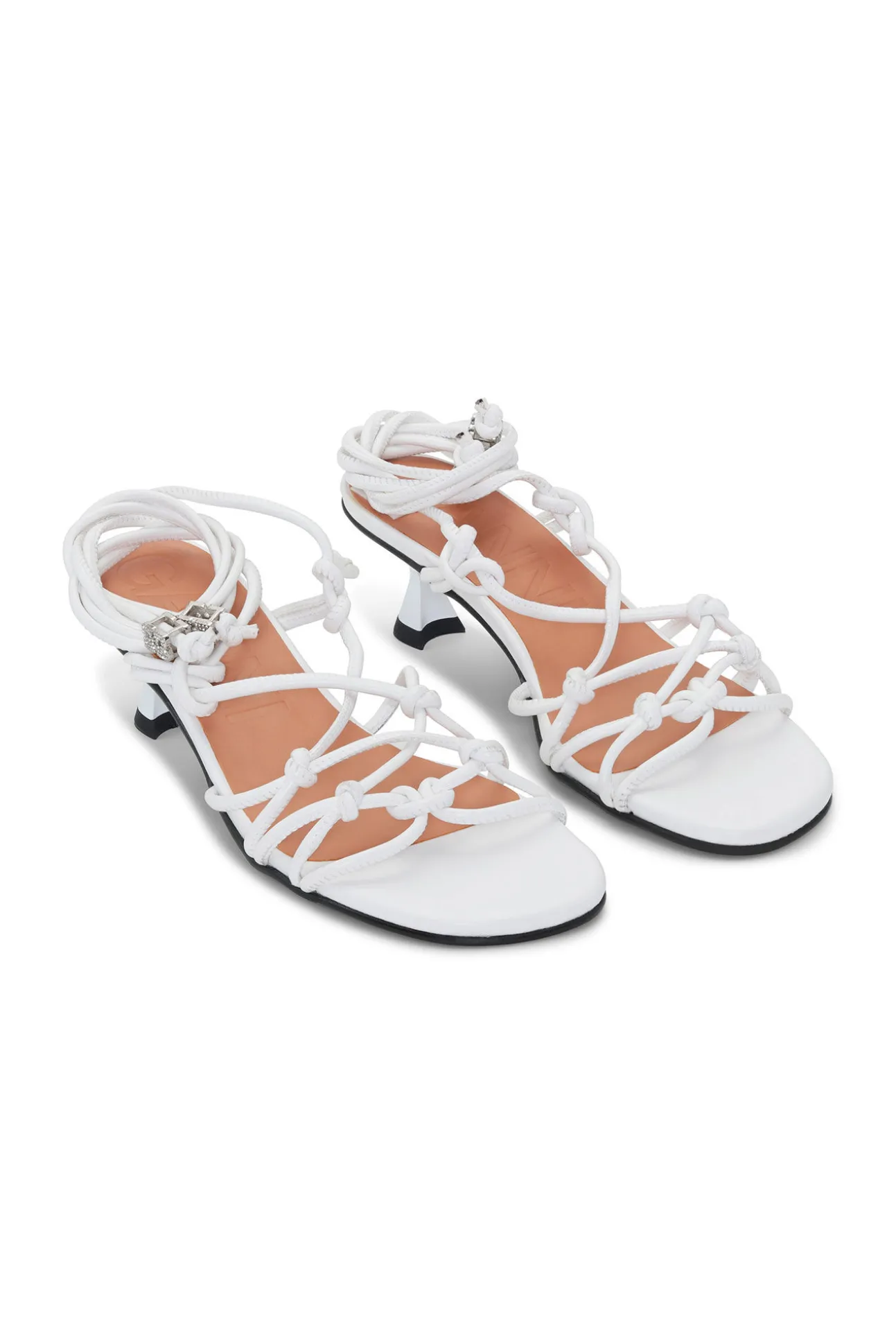 Best Sale GANNI Weise Sandalen Mit Knoten Und Pfennigabsatz Egret