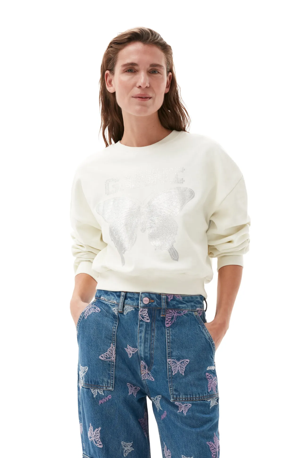 Best GANNI Weises Butterfly-Sweatshirt Egret
