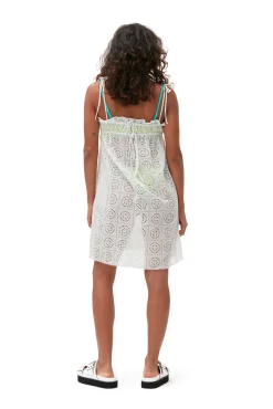 Hot GANNI Weises Tragerkleid Mit Broderie-Anglaise Bright White