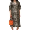 Fashion GANNI Weites Leoparden-Midikleid Big Leopard Almond Milk