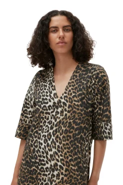 Fashion GANNI Weites Leoparden-Midikleid Big Leopard Almond Milk