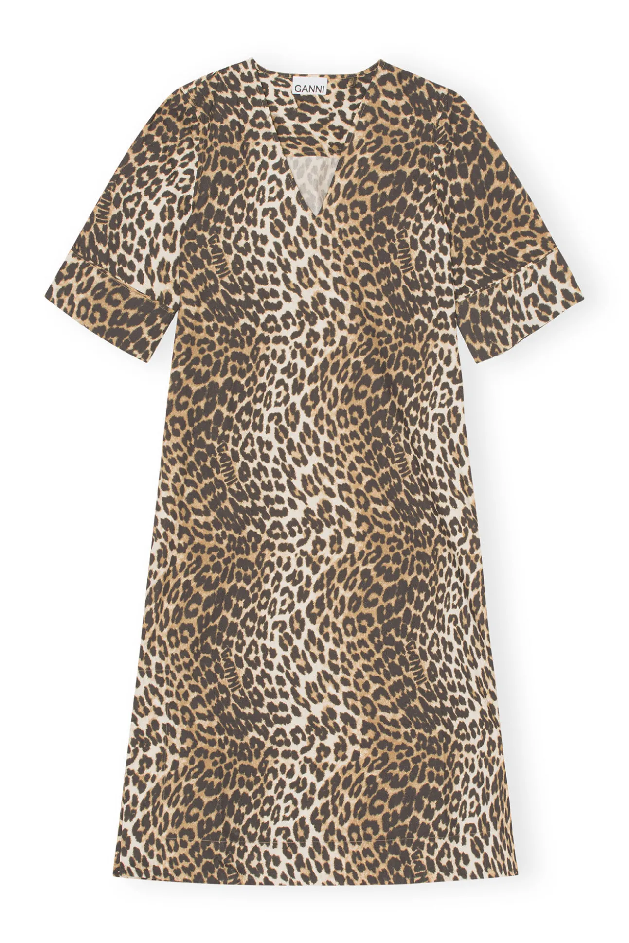 Fashion GANNI Weites Leoparden-Midikleid Big Leopard Almond Milk