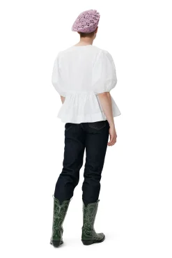 Hot GANNI Wickelbluse Aus Baumwoll-Popeline Bright White