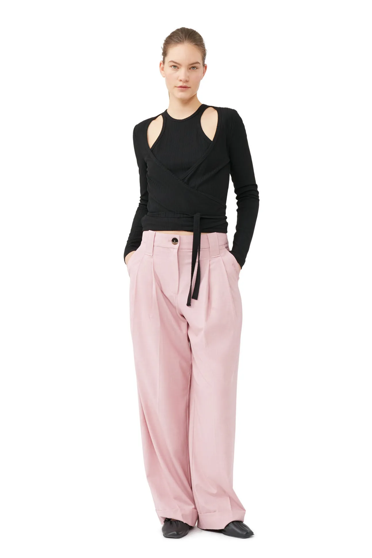 Online GANNI Wickelbluse Aus Rib Jersey Black