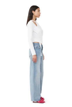 Cheap GANNI Wickelbluse Aus Rib Jersey Bright White