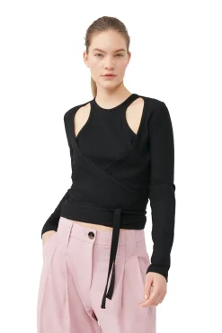 Online GANNI Wickelbluse Aus Rib Jersey Black