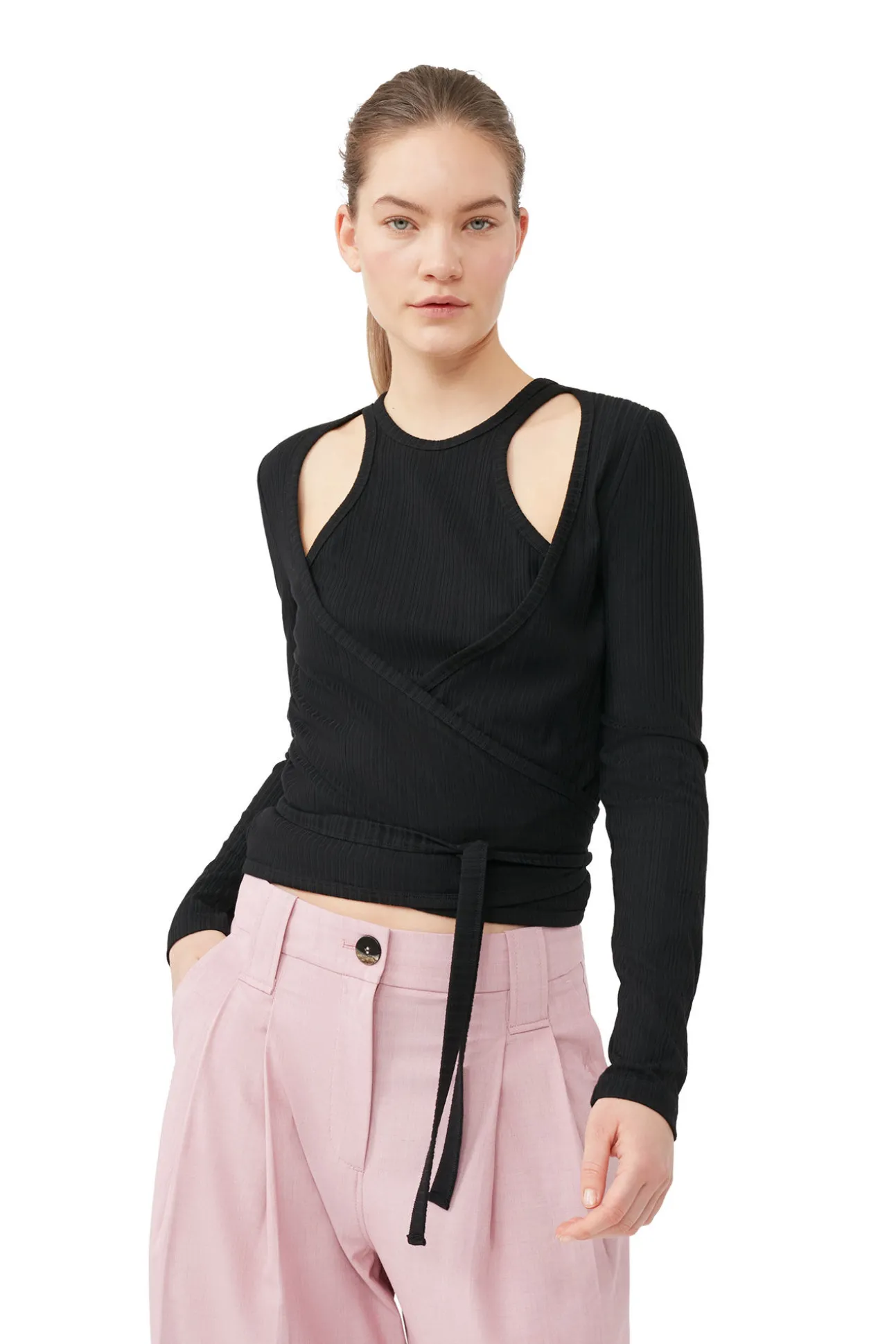 Online GANNI Wickelbluse Aus Rib Jersey Black