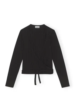 Online GANNI Wickelbluse Aus Rib Jersey Black