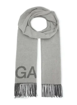 Shop GANNI Wool Mix Fringed Wool Scarf Paloma Melange