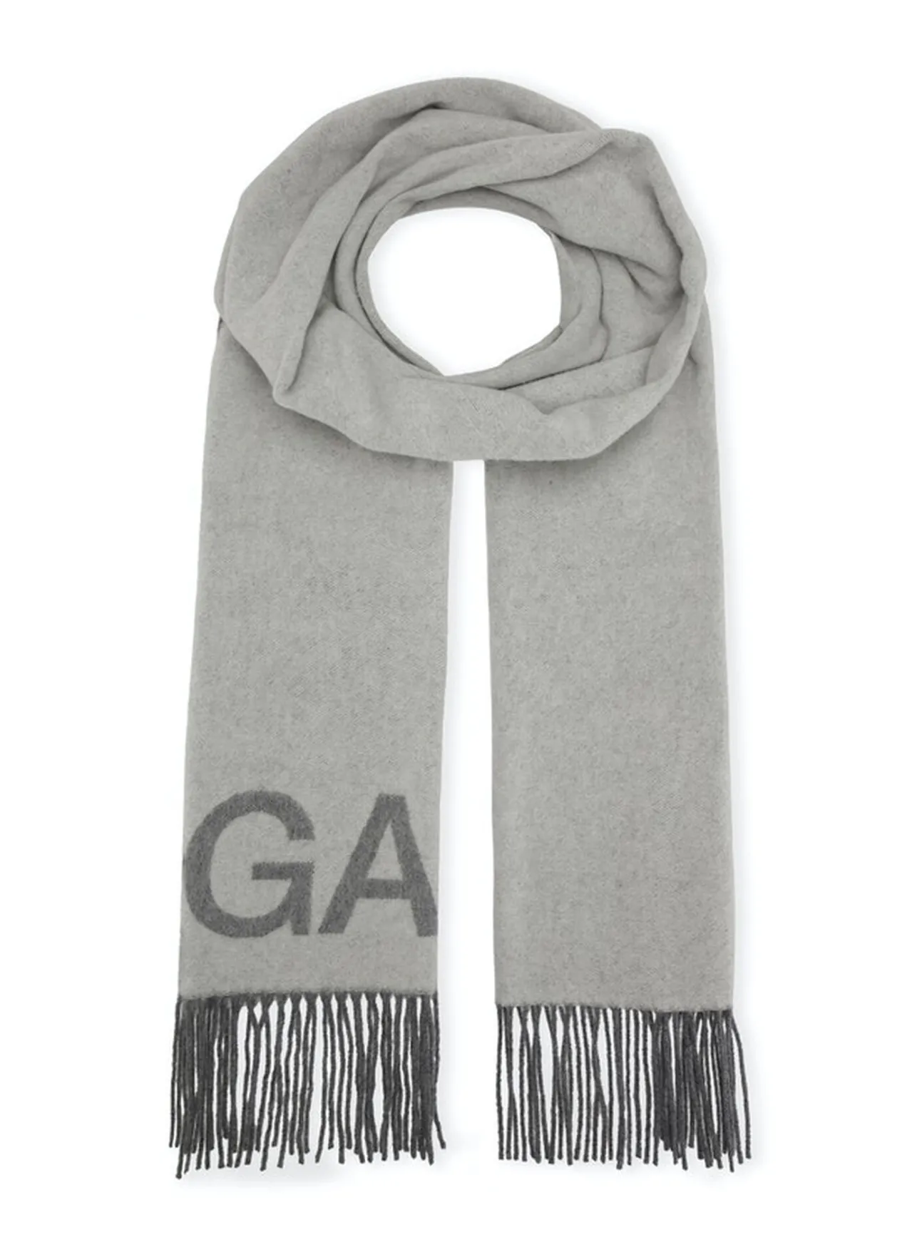 Shop GANNI Wool Mix Fringed Wool Scarf Paloma Melange