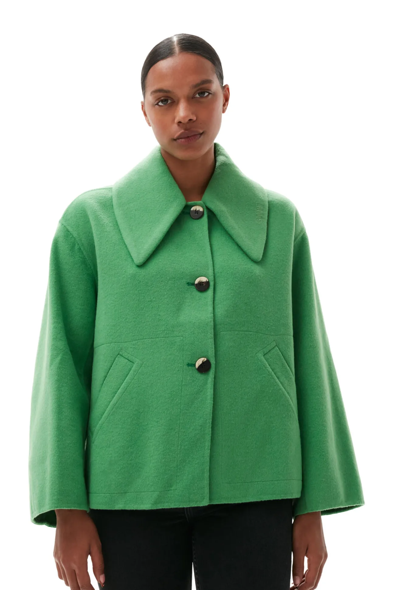 Online GANNI Wool-Jacke Mit Kragen Kelly Green